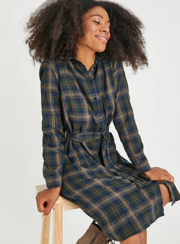 Brown Check Shirt Dress 16